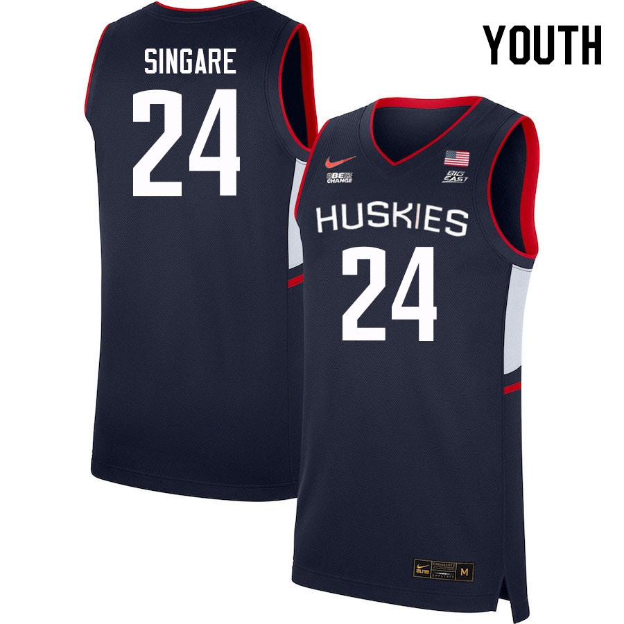 Youth #24 Youssouf Singare Uconn Huskies College 2022-23 Basketball Stitched Jerseys Stitched Sale-N